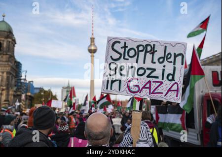 04.11.2023, Berlino, Germania, Europa, oltre 8000 partecipanti manifestano la loro solidarietà e partecipano a una manifestazione per la Palestina e contro Israele un Foto Stock