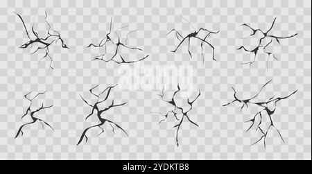 Vetro incrinato, parete, uovo, fessure nella vista dall'alto del terreno. Posa di cemento, fessure da disastri, superficie da terremoto, superficie di terra rovinata, spiedini di superficie, disegnati a mano. Illustrazione vettoriale Illustrazione Vettoriale