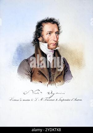 Niccolò Paganini, auch Nicolò Paganini (geb. 27. Oktober 1782 a Genua, Republik Genua, heute Italien; gest. 27. Mai 1840 in Nizza, Königreich Sardinien, Heute Frankreich), War ein italienischer violinist, Bratschist, Gitarrist und Komponist, Historisch, digital restaurierte Reproduktion von einer Vorlage aus dem 19. Jahrhundert, data record non dichiarata Foto Stock