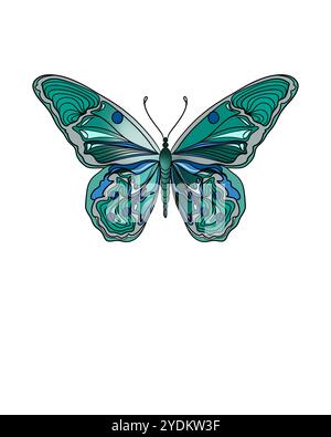 Farfalla colorata su sfondo bianco isolato. Layout per la stampa di illustrazioni su T-shirt, blocchi appunti e copertine Foto Stock