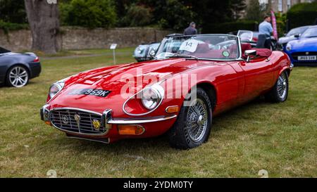 1972 Jaguar e-Type, in mostra al Salon Privé Concours d'Elégance Motor show tenutosi a Blenheim Palace. Foto Stock