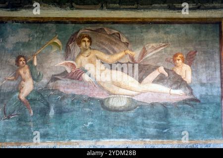 Affresco della dea Venere, protettrice di Pompei nella Casa di Venere nel guscio, Cassa della Venere a Conchiglia. Pompei, Italia Foto Stock