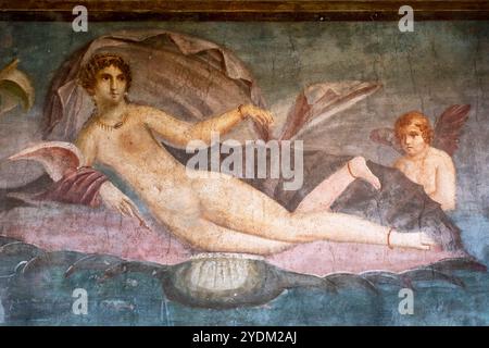 Affresco della dea Venere, protettrice di Pompei nella Casa di Venere nel guscio, Cassa della Venere a Conchiglia. Pompei, Italia Foto Stock