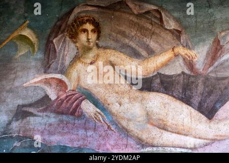 Affresco della dea Venere, protettrice di Pompei nella Casa di Venere nel guscio, Cassa della Venere a Conchiglia. Pompei, Italia Foto Stock