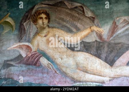 Affresco della dea Venere, protettrice di Pompei nella Casa di Venere nel guscio, Cassa della Venere a Conchiglia. Pompei, Italia Foto Stock