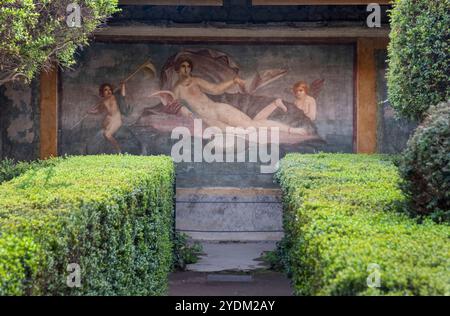 Affresco della dea Venere, protettrice di Pompei nella Casa di Venere nel guscio, Cassa della Venere a Conchiglia. Pompei, Italia Foto Stock