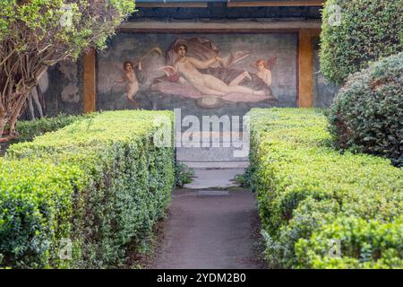 Affresco della dea Venere, protettrice di Pompei nella Casa di Venere nel guscio, Cassa della Venere a Conchiglia. Pompei, Italia Foto Stock