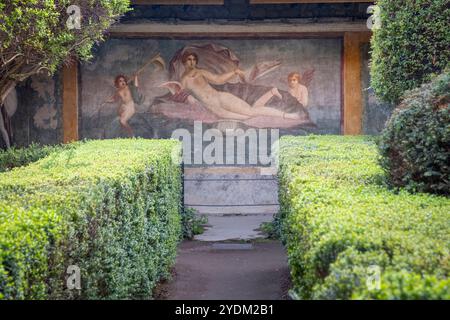 Affresco della dea Venere, protettrice di Pompei nella Casa di Venere nel guscio, Cassa della Venere a Conchiglia. Pompei, Italia Foto Stock