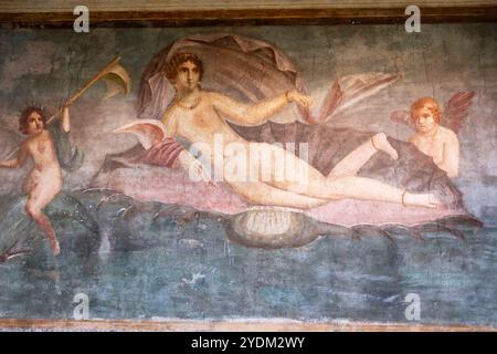 Affresco della dea Venere, protettrice di Pompei nella Casa di Venere nel guscio, Cassa della Venere a Conchiglia. Pompei, Italia Foto Stock