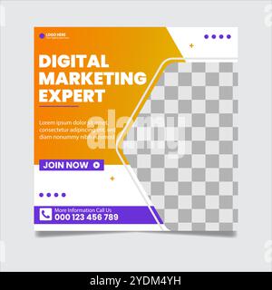 Modello di post per social media di marketing digitale, agenzia di marketing digitale, modello di opuscolo quadrato, banner per social media di marketing aziendale digitale, vettore Illustrazione Vettoriale