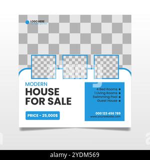 Modello di post-progettazione dei social media immobiliari moderni Illustrazione Vettoriale