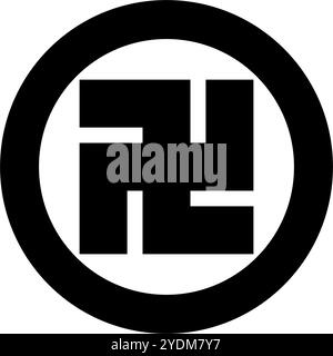 Icona rotonda della svastica. Icona del simbolo della mappa del tempio. Vettore modificabile. Illustrazione Vettoriale