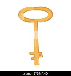 Chiave per i rituali delle streghe. Illustrazione vettoriale vecchia chiave dorata in stile cartone animato Illustrazione Vettoriale