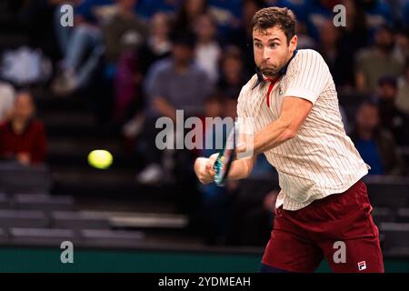 Quentin HALYS (fra) durante le qualifiche del Rolex Paris Masters 2024, il torneo di tennis ATP Masters 1000 il 27 ottobre 2024 all'Accor Arena di Parigi, in Francia Foto Stock