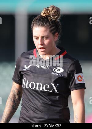 Hendon, North London, Regno Unito. 27 ottobre 2024. Hendon, North London, Inghilterra, ottobre 27 2024: Meta marcatore Gabby Senft (6 Saracens) durante la partita di rugby femminile dell'Allianz Premiership tra Saracens e Gloucester-Hartpury allo Stonex Stadium di Hendon, North London, Inghilterra. (Jay Patel/SPP) credito: SPP Sport Press Photo. /Alamy Live News Foto Stock