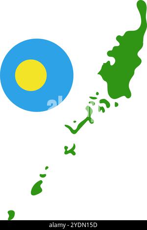 Round Palau flag e Palau MAP icon. Vettore modificabile. Illustrazione Vettoriale