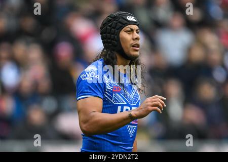 Jarome Luai di Samoa durante la partita delle ABK Beer Internationals Series Inghilterra vs Samoa al Brick Community Stadium, Wigan, Regno Unito, 27 ottobre 2024 (foto di Craig Thomas/News Images) Foto Stock