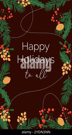 Modello di storie di Natale modificabile buone feste. Design per social network su sfondo cioccolato. Illustrazione vettoriale Illustrazione Vettoriale