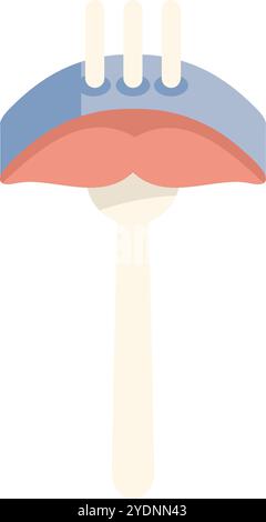 Forchetta che regge un pezzo di filetto di salmone con la pelle rivolta verso l'alto, rappresentando un pasto sano Illustrazione Vettoriale