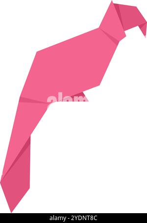 Pappagallo origami rosa su sfondo bianco, una semplice rappresentazione dell'arte della piegatura della carta Illustrazione Vettoriale