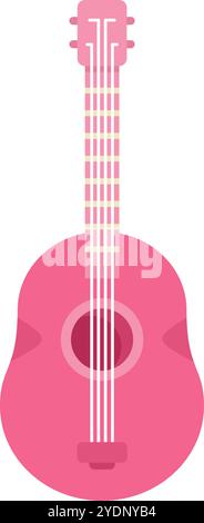 Chitarra acustica rosa, strumento a corda in piedi, icona musicale in stile piatto Illustrazione Vettoriale