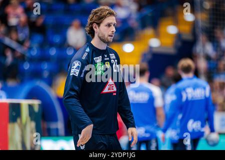 Lemgo, Deutschland. 27 ottobre 2024. Olle Forsell Schefvert (Rhein-Neckar Loewen, #25) GER, TBV Lemgo Lippe vs. Rhein-Neckar Loewen, Handball, 1. Bundesliga, 8 anni. Spieltag, Spielzeit 2024/2025, 27.10.2024 foto: Eibner-Pressefoto/Jan Rollinger credito: dpa/Alamy Live News Foto Stock