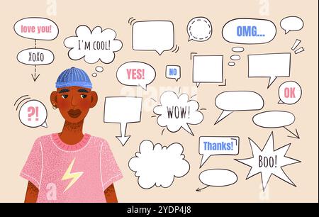 Serie di bolle di voce per scarabocchi. Illustrazione Vettoriale