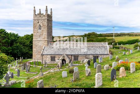 Cornovaglia, Inghilterra - 1 agosto 2020: Chiesa di San Levano Foto Stock