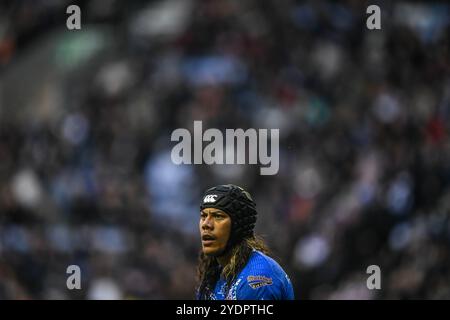 Jarome Luai di Samoa durante la partita delle ABK Beer Internationals Series Inghilterra vs Samoa al Brick Community Stadium, Wigan, Regno Unito, 27 ottobre 2024 (foto di Craig Thomas/News Images) Foto Stock