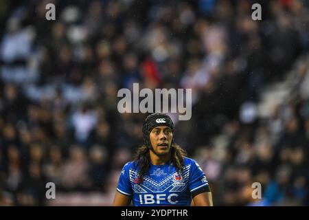 Jarome Luai di Samoa durante la partita delle ABK Beer Internationals Series Inghilterra vs Samoa al Brick Community Stadium, Wigan, Regno Unito, 27 ottobre 2024 (foto di Craig Thomas/News Images) Foto Stock