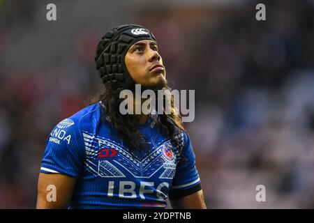 Jarome Luai di Samoa durante la partita delle ABK Beer Internationals Series Inghilterra vs Samoa al Brick Community Stadium, Wigan, Regno Unito, 27 ottobre 2024 (foto di Craig Thomas/News Images) Foto Stock