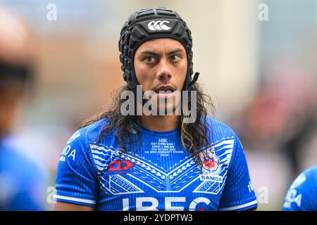 Jarome Luai di Samoa durante la partita delle ABK Beer Internationals Series Inghilterra vs Samoa al Brick Community Stadium, Wigan, Regno Unito, 27 ottobre 2024 (foto di Craig Thomas/News Images) Foto Stock