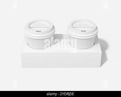 Tazze di carta per caffè bianco in un vassoio Mockup 3D Render Foto Stock