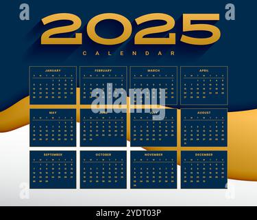 2025 calendario annuale modello blu vettore cancelleria ufficio Illustrazione Vettoriale