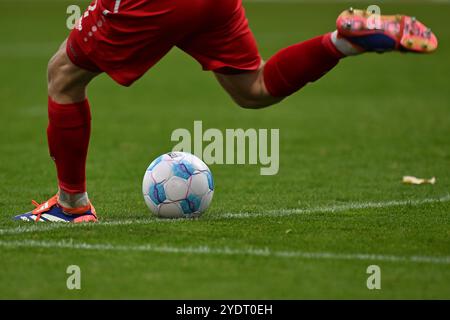 Brunswick, Germania. 27 ottobre 2024. Calcio: Bundesliga 2, Eintracht Braunschweig - Preußen Münster, Matchday 10, Eintracht Stadium. Il portiere del Münster Johannes Schenk gioca la palla. Crediti: Swen Pförtner/dpa/Alamy Live News Foto Stock
