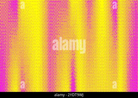Sfondo con pattern pixel con texture bitmap. Gradiente retinatura punteggiato rosa e giallo bg. Tono dello schermo geometrico astratto disturbato. Retro Illustrazione Vettoriale