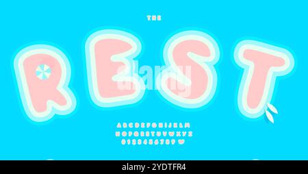 Alfabeto arrotondato a bolle, lettere a forma di isola, font benessere tropicale per il titolo delle vacanze estive, logo dell'agenzia di viaggi, titolo del campo di ritiro, allegro Illustrazione Vettoriale