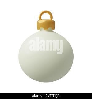 Pallina di Natale realistica in 3D. Ornamento rotondo semplice bianco e oro per la decorazione degli alberi di Capodanno. Illustrazione Vettoriale