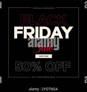Promozione Black Friday con testo in grassetto e sconti speciali. Illustrazione vettoriale. Illustrazione Vettoriale