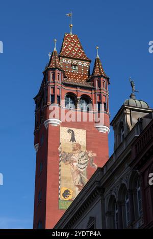 Torre del Municipio di Basilea, Svizzera, Municipio di Basilea (Rathaus Basilea, Roothuus). Foto Stock