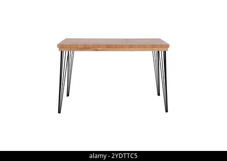 Moderno tavolo da pranzo in legno con gambe a forchetta in metallo nero - mobili eleganti e durevoli per la casa e gli uffici Foto Stock