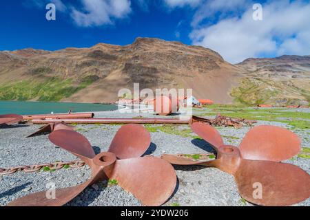 Vista della stazione baleniera abbandonata a Stromness Bay sulla Georgia del Sud, sull'Oceano meridionale, sulle regioni polari Foto Stock