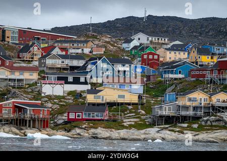 Vista su Ilulissat, Groenlandia occidentale, Danimarca, regioni polari Foto Stock