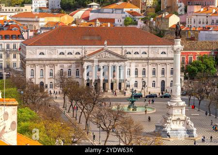 Piazza Rossio, Praça Dom Pedro IV, Lisbona, Portogallo, Europa Foto Stock