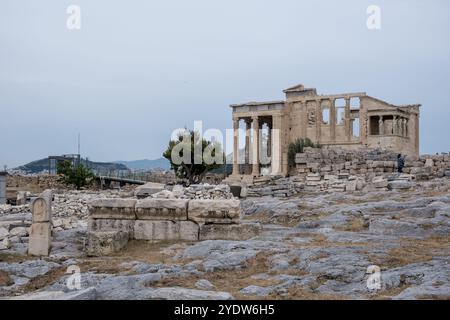 Dettaglio dell'Eretteo (Tempio di Atena Polia), un antico tempio ionico greco dedicato alla dea Atena, Acropoli, Atene Foto Stock