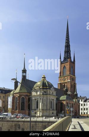 La chiesa di Riddarholm è la chiesa di sepoltura dei monarchi svedesi. Si trova sull'isola di Riddarholmen, vicino al Palazzo reale di Stockhol Foto Stock