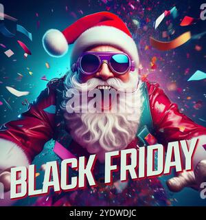 Wild Babbo Natale Steam Punk-style con coriandoli - banner quadrato del Black Friday Foto Stock