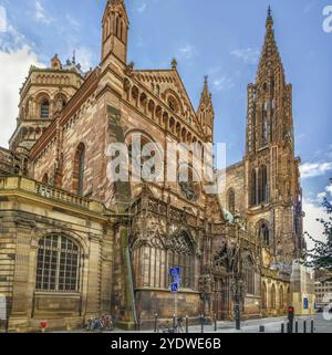 La cattedrale di Strasburgo, nota anche come Strasburgo Minster, è una cattedrale cattolica gotica di Strasburgo, in Alsazia, in Francia. Portale nord Foto Stock