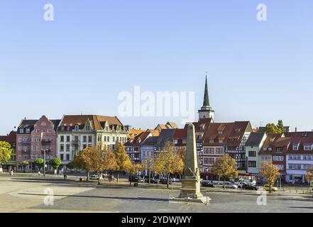 Vista del centro storico di Erfurt, Germania, Europa Foto Stock