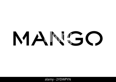 Retail, Mango retailer Mango retailer, Logo, sfondo bianco, nome del marchio Foto Stock